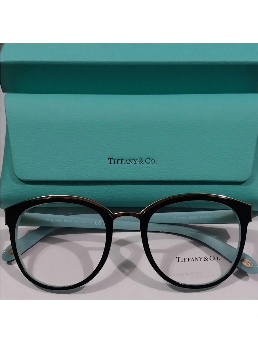 Tiffany & Co Black Round Glasses TF 2162 8055 Black On Blue Eyeglasses 51-20-145